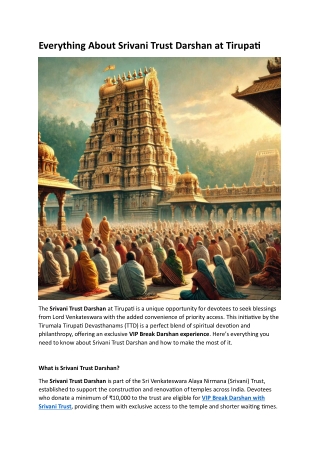 Everything About Srivani Trust Darshan at Tirupati