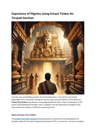 Experience of Pilgrims Using Srivani Tickets for Tirupati Darshan