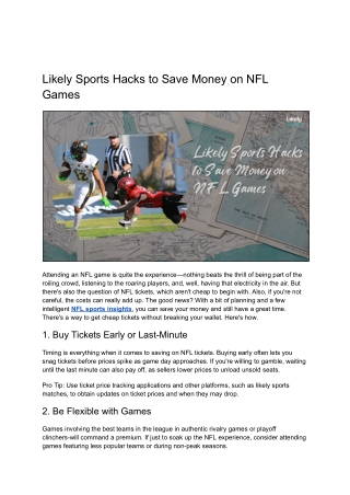 Likely Sports Hacks to Save Money on NFL Games