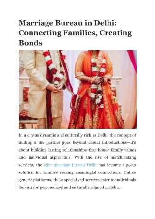 Marriage Bureau in Delhi_ Connecting Families, Creating Bonds