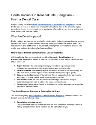 Dental Implants in Konanakunte, Bengaluru – Prisma Dental Care