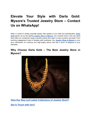 Elevate Your Style with Darla Gold_ Mysore’s Trusted Jewelry Store – Contact Us on WhatsApp