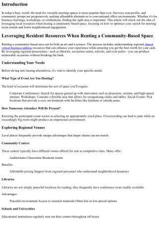 Leveraging Regional Resources When Leasing a Community-Based Area