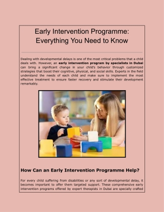 Early Intervention Programme: Everything You Need to Know