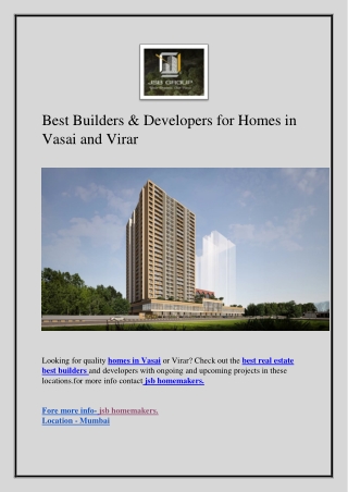 Best Builders & Developers for Homes in Vasai and Virar