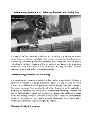 Understanding Tolerance And Achieving Precision With Boring Bars