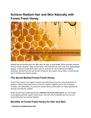 Achieve Radiant Hair and Skin Naturally with Forest Fresh Honey