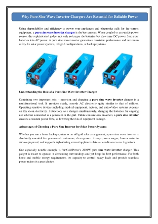 Why Pure Sine Wave Inverter Chargers Are Essential for Reliable Power