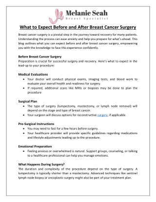 What to Expect Before and After Breast Cancer Surgery