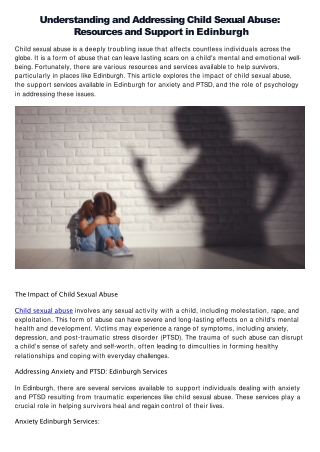 Understanding and Addressing Child Sexual Abuse Resources and Support in Edinburgh