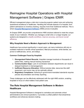 Reimagine Hospital Operations with Hospital Management Software _ Grapes IDMR