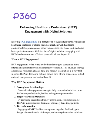 Enhancing Healthcare Professional (HCP) Engagement with Digital Solutions