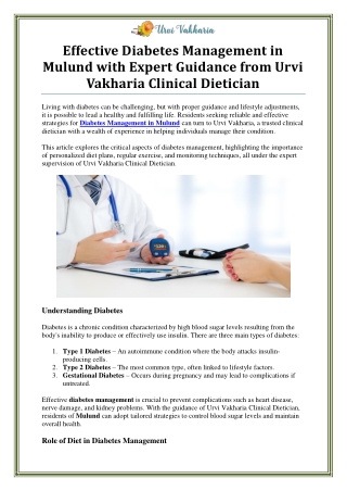 Effective Diabetes Management in Mulund by Urvi Vakharia