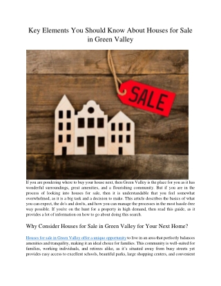 Key Elements You Should Know About Houses for Sale in Green Valley