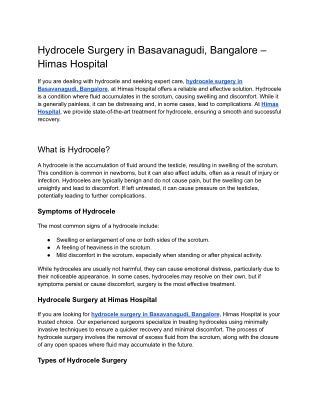 Hydrocele Surgery in Basavanagudi, Bangalore – Himas Hospital