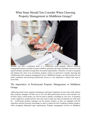 What Steps Should You Consider When Choosing Property Management in Middleton Grange