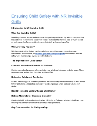Ensuring Child Safety with NR Invisible Grills