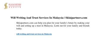 Will Writing And Trust Services In Malaysia  Sklaipartners.com