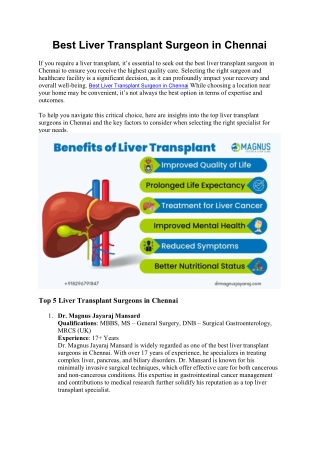 Best Liver Transplant Surgeon in Chennai