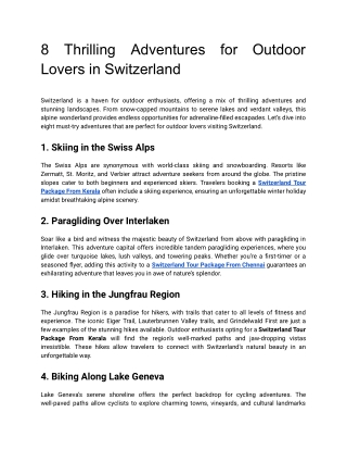 8 Thrilling Adventures for Outdoor Lovers in Switzerland