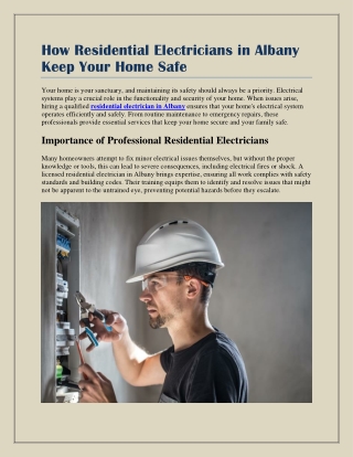 How Residential Electricians in Albany Keep Your Home Safe