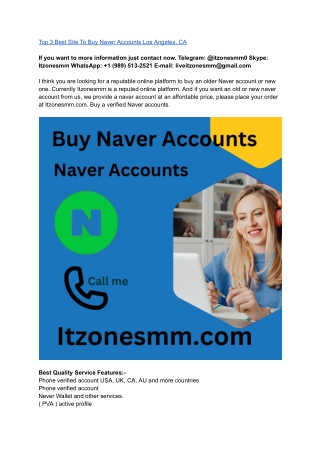 Top 3 Best Site To Buy Naver Accounts Los Angeles, CA