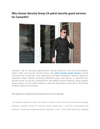 Why choose Security Group CA patrol security guard services for Camarillo