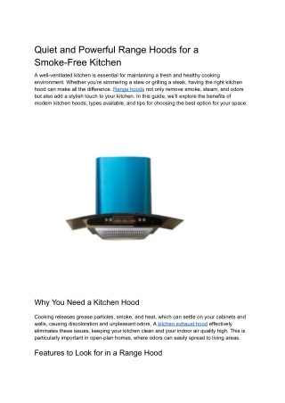 Quiet and Powerful Range Hoods for a Smoke-Free Kitchen