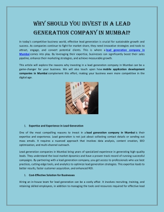 Why Should You Invest in a Lead Generation Company in Mumbai?