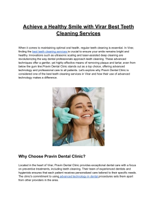 Achieve a Healthy Smile with Virar Best Teeth Cleaning Services