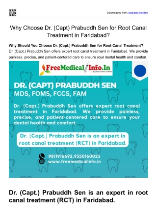 Why Choose Dr. (Capt) Prabuddh Sen for Root Canal Treatment in Faridabad