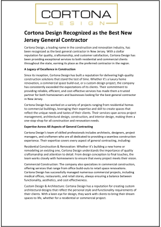 Cortona Design Recognized as the Best New Jersey General Contractor