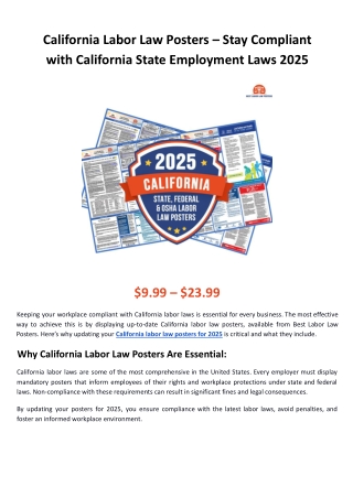 Affordable California Labor Law Posters – Fast Shipping