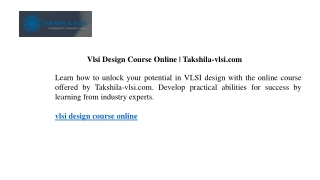 Vlsi Design Course Online  Takshila-vlsi.com