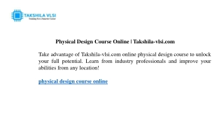 Physical Design Course Online  Takshila-vlsi.com