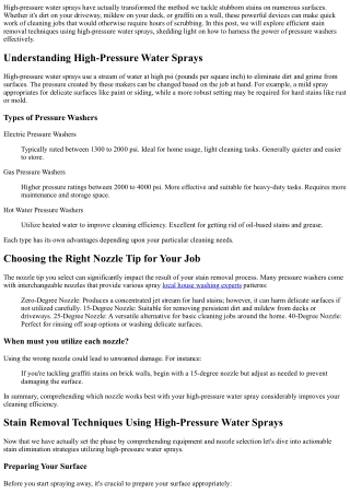 Stain Elimination Methods Using High-Pressure Water Sprays