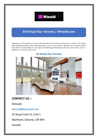 3d Virtual Tour Toronto  Winsold