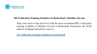 Rtl Verification Training Institutes In Hyderabad  Takshila-vlsi.com