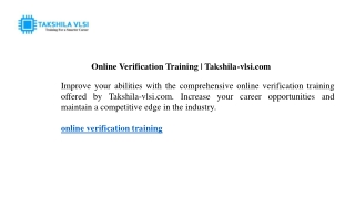 Online Verification Training  Takshila-vlsi.com