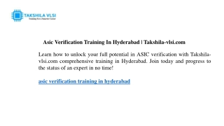 Asic Verification Training In Hyderabad  Takshila-vlsi.com