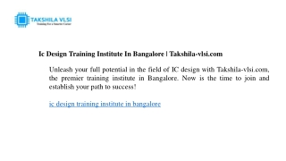 Ic Design Training Institute In Bangalore  Takshila-vlsi.com