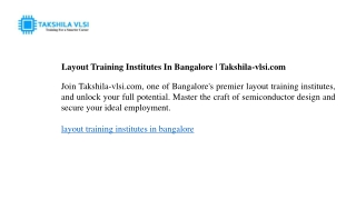 Ic Design Training Institute In Bangalore  Takshila-vlsi.com
