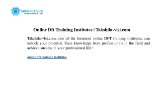 Online Dft Training Institutes  Takshila-vlsi.com