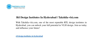 Rtl Design Institutes In Hyderabad  Takshila-vlsi.com