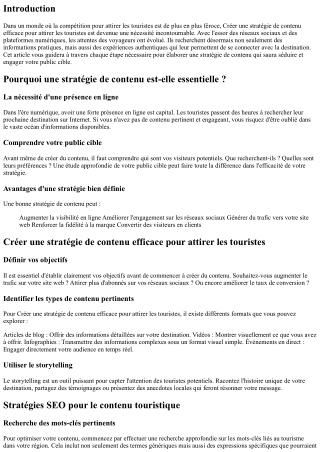 Créer une stratégie de contenu efficace pour attirer les touristes
