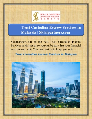 Trust Custodian Escrow Services In Malaysia | Sklaipartners.com