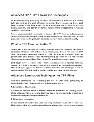 Advanced CPP Film Lamination Techniques