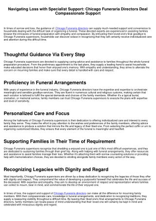 Browsing Loss with Professional Support: Chicago Funeraria Directors Offer Compassionate Support