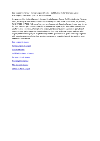Best Surgeon in Kanpur | Hernia Surgeon | Gastro | Gall Bladder Doctor | Varicos