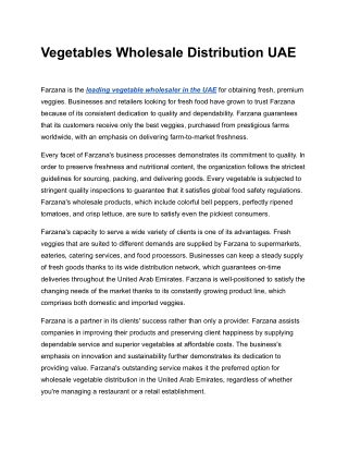 Vegetables Wholesale Distribution UAE